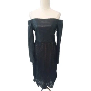 NEW BCBG MAXAZRIA 'NAHARA' Black Leather Look Lace Dress Size 8 approx - Picture 1 of 12