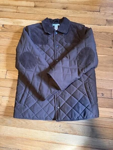 Boys Size 12 Brown Janie and Jack Quilted Barn Coat Jacket Corduroy Trim - Picture 1 of 7