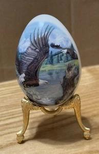 Vintage Eggzakly Porcelain Egg With Brass Stand Handcrafted Eagle Made in USA - Picture 1 of 11