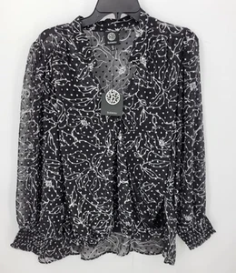 Bobeau Top Damen Plus 2X schwarz kunstvoll abstrakt Blumen gepunktet Popover Boho Neu mit Etikett - Bild 1 von 10