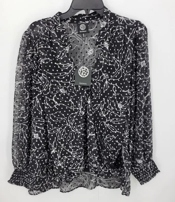 Bobeau Top Womens Plus 2X Black Artsy Abstract Floral Polka Dot Popover Boho NWT Foto 1 de 4