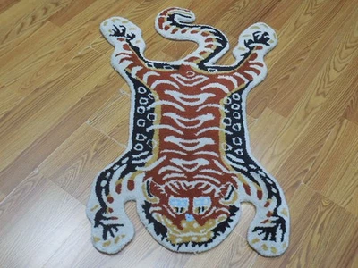 Tibetan Tiger Bengal Rug Shape Handmade Kids Boho Rug Aesthetic Rug 2x3 - Image 1 of 4