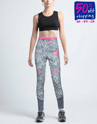 RRP€110 EMPORIO ARMANI EA7 Leggings Size S Grey Zebra Stripes Logo High Waist - Изображение 1 из 4