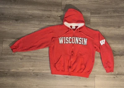 Vintage NCAA Wisconsin Badgers Full Zip Hoodie Mens M Medium Red — 第 1/4 张图片