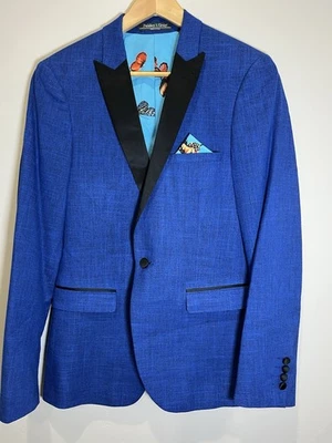 Chaqueta de Cena Cachemira y Gris Talla 36R Calce Ajustado Grosvenor Peak Tux Azul Real Foto 1 de 4