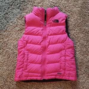 The North Face 550 goose down filled pink puffer zip vest girls S 7/8 - Picture 1 of 6
