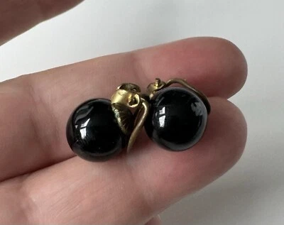 Antike Art Deco Ohrclips Trauerschmuck Ohrringe Schwarze Glas Kugel Ohrclips - Bild 1 von 4
