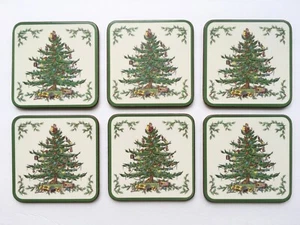 Vintage Spode Christmas Tree Coasters Pimpernel Set Cork Back Quality England - Picture 1 of 10