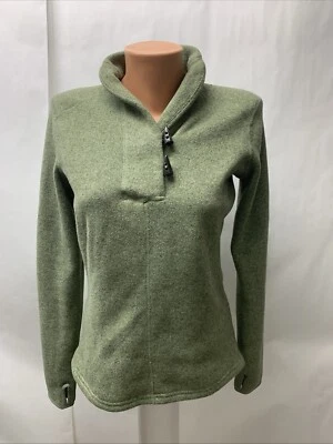 Suéter pequeno feminino The North Face lã 1/4 botões alternados furos para polegar - Imagem 1 de 4