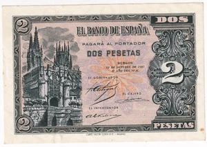 ESPAÑA 2 Pesetas 12 octubre 1937 BURGOS Catedral A 9169686 S/C raro - Picture 1 of 2
