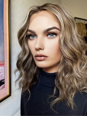 100% Human Hair Blonde Highlight Balayage Rooted 13x4 Lace Front Wig - Image 1 of 4