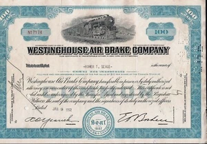 Stock certificate Westinghouse Air Brake Company 100 Shares 1951-1952 - Picture 1 of 1
