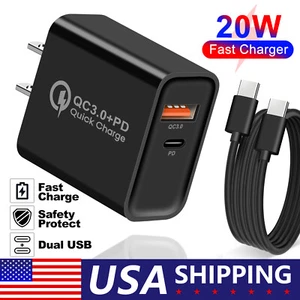 For iPad Pro Air iPhone 15 Pro Max Plus Fast USB+Type C Wall Charger Cable Cord - Picture 1 of 21