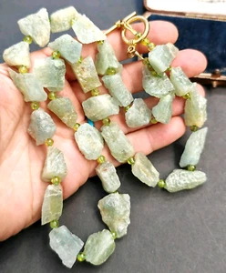 Raw Peridot huge pebble stone chunky green gemstone bead necklace steel - Picture 1 of 10