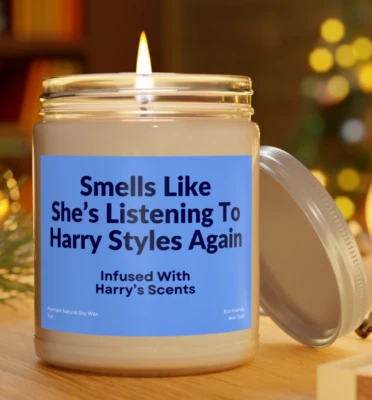 Vela natural premium personalizável Harry Styles 9 oz decoração musical One Direction - Imagem 1 de 4