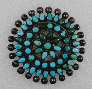 NATIVE AMERICAN STERLING 51 TURQUOISE HANDMADE Vintage CLUSTER PIN - Picture 1 of 4