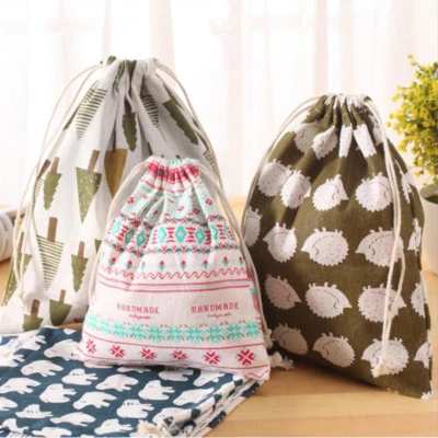 3 Sizes Drawstring Storage Bag Cotton Linen Fabric Candy Pouch Travel Gift Bag - Image 1 of 4