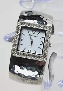 Vernier Ladies Watch Silver Square Crystal Accent Clamper Bracelet 4170 28mm - Picture 1 of 11