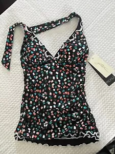 Womens Tankini Swim Top PROFILE BY GOTTEX Black Multi Gin Fizz Tie Neck 6 -3540 - Picture 1 of 9