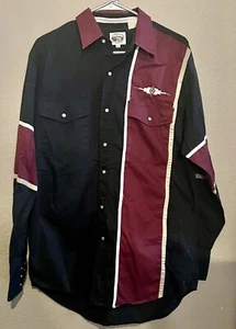 90s Western Cowboy Long Sleeve Mens Aztec Cumberland Outfitters Pearl Snap D1 - Picture 1 of 3