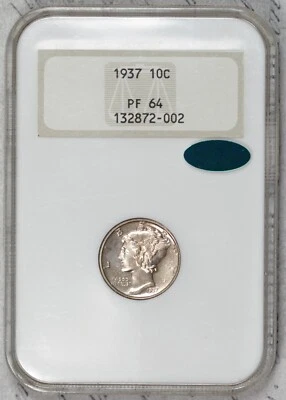 1937 Mercury Dime NGC CAC PR64 Early Proof in Old Fatty Holder! #10DQN - Image 1 of 4