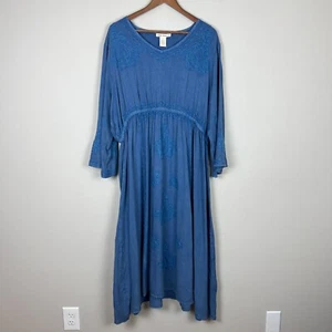 Vestido Indigo Thread Co Mujer 3X Azul Bordado Midi Manga 3/4 Línea A Plus Nuevo - Imagen 1 de 11