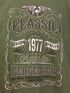 Classic Aged To Perfection Genuine 1977 Quality Distressed Print T-Shirt NEW - Picture 1 of 11