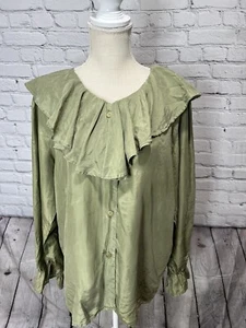 VTG Best American Clothing Co Long Sleeve Button Silk Shirt ruffle oversized S M - Picture 1 of 15