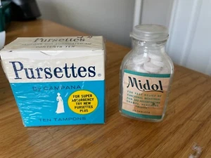 RARE Vintage PURSETTES by Campana Tampon Box (unopen)/Midol bottle PROP Display - Picture 1 of 4