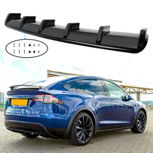 For Tesla Model X Rear Bumper Diffuser Lip 6 Shark Fin Spoiler Splitter Body Kit - Picture 1 of 14