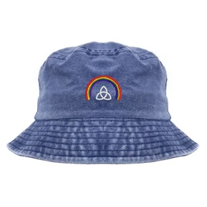 Rainbow with trinity symbol embroidered vintage bucket hat (blue) - Afbeelding 1 van 2