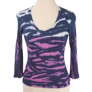CHARLOTTE TARANTOLA Blue & Magenta Tie Dye Ribbed Knit Top Women's Size M - Picture 1 of 4