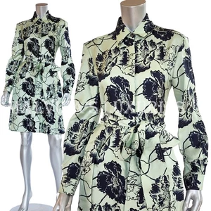 SALVATORE FERRAGAMO DRESS FLORAL PRINT SILK SHIRT w BELT $1,550 sz IT 46 US 12 - Picture 1 of 17