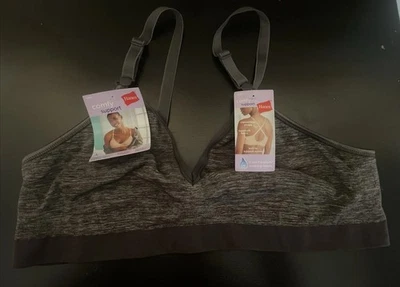 Hanes G795 Comfy Support ComfortFlex Fit 无钢圈文胸 砾石 灰色 尺寸 XL 全新带标签 — 第 1/2 张图片