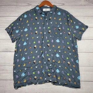 Disney Shirt Men's Large Gray Pixar Button Up Wall-e Eve Up Monsters Inc Beach - Picture 1 of 7