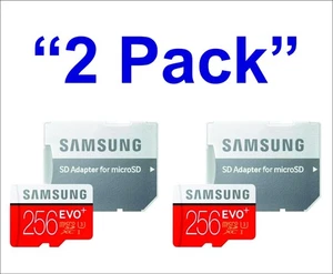 SAMSUNG EVO Plus 256GB MicroSD SDXC C10 Flash Memory Card w/ SD Adapter "2 Pack" - Picture 1 of 4