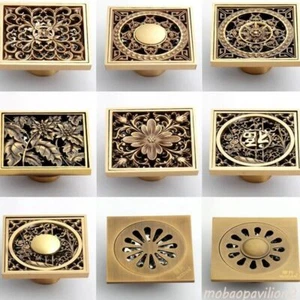 Anti-Rust Floor Drain Brass Shower Grate Bath Deodorant Square Tile Insert - Picture 1 of 22