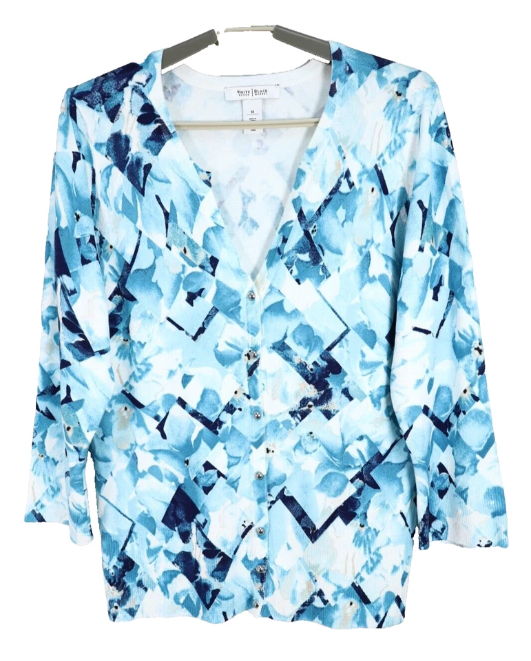 БЕЛЫЙ ДОМ черный рынок женщин эластичной вискозы свитер кардиган геометрический размер M - Изображение 1 из 4