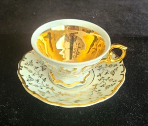 VINTAGE HAUS DRESDEN WHITE & 24KT GOLD CUP & SAUCER 4 5/8" BONE CHINA GERMANY - Picture 1 of 5