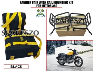 "PANNIER PAIR, BLACK & MOUNTING KIT" Fit For Royal Enfield Meteor 350 - Picture 1 of 18