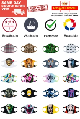 Face Mask Adult Washable Breathable Reusable Mouth Protection Cover Print Unisex - Image 1 of 2