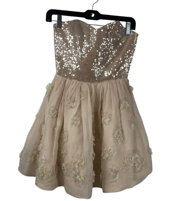 Betsey Johnson Dress Womens Pink Sz 0 Silk Strapless Sequins Flowers Dainty Prom - Image 1 of 4