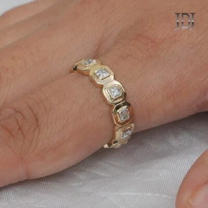 Genuine G/Si White Diamond Band Ring Solid 14k Yellow Gold Jewelry Eternity Ring - Picture 1 of 6
