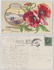 TurtlesTradingPost- Illinois- Arrowsmith, IL 1914 Hand Cancel- Birthday Postcard - Picture 1 of 3