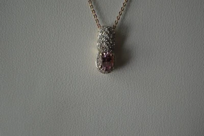 0.70ct AAAA Pink Spinel / Diamond Pendant with 20" Chain 18k RG over Fine Silver - Image 1 of 4