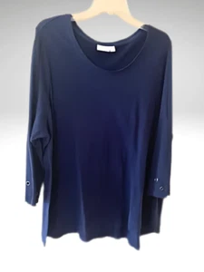 Women's Light Weight KIM ROGERS Navy 3/4 Sleeve Curvy Relaxed Fit Tunic 2X - Picture 1 of 7
