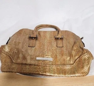IVANKA TRUMP WOMENS CHAMPAGNE GOLD LEATHER ANIMAL PRINT DOUBLE HANDLE L SATCHEL - Picture 1 of 4