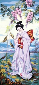 Geisha In Lilac Kimono Tapestry Canvas - Picture 1 of 1