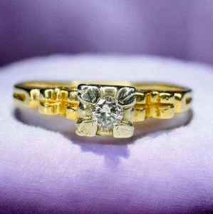 ANTIQUE- 14K Gold- Diamond Ring -Edwardian Solitaire Wedding Ring - Sz 9.5 -1.9g - Picture 1 of 24