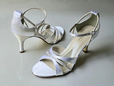 David's Bridal Michaelangelo white open-toe jeweled sandals wedding shoes Rebeca - Image 1 of 4